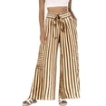 thumbnail image 2 of Dwellite Womens Striped Wide Leg Palazzo Pants High Waisted Elastic Drawstring Casual Lounge Trousers with Pockets Khaki M, 2 of 5