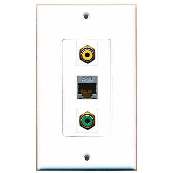 RiteAV - 1 Port RCA Yellow and 1 Port RCA Green and 1 Port Shielded Cat6 Ethernet Decorative Wall Plate Decorative