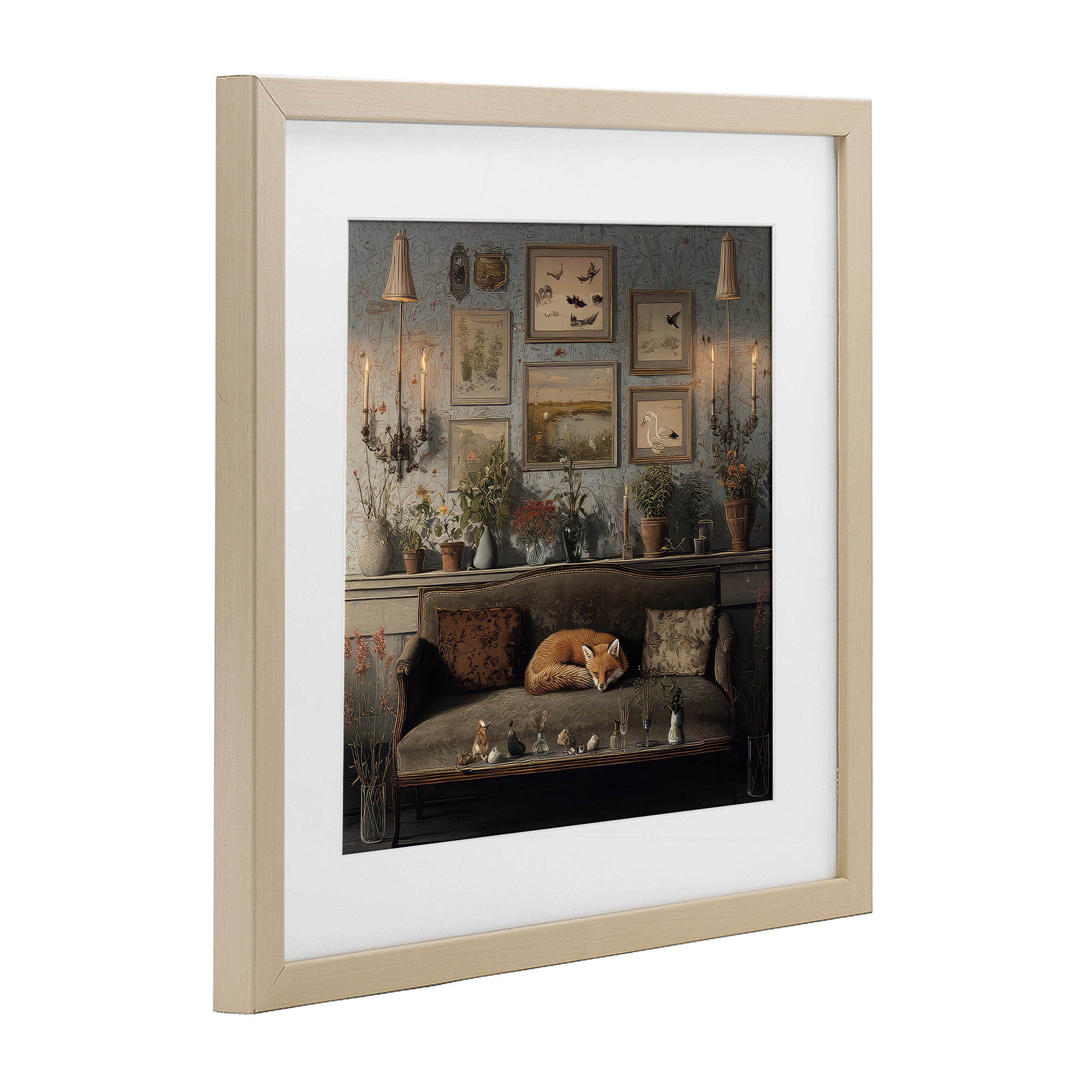Stupell Industries Fox on Antique Sofa Birch Framed Print Under Glass, design by The Wands Want