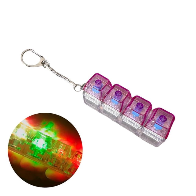 ZOUBAOQ Keyboard Fidget Clicker KeyChain for Adults,Transparent Four-Key Keyboard Key Chain with LED Light for Bag,Backpack,Phone Pendant