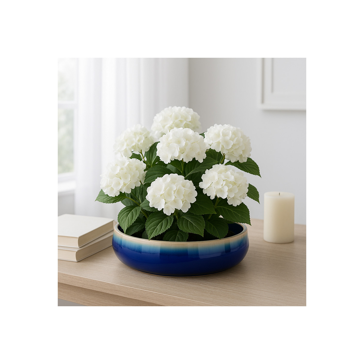 Home Decor Flower Pot and Planters - Wide Ceramic Planter for Indoor and Outdoor Use - Decorative Plant Pot for Succulents or Orchid Arrangements in Room, Garden, or Patio Decor - 4" Blue & White