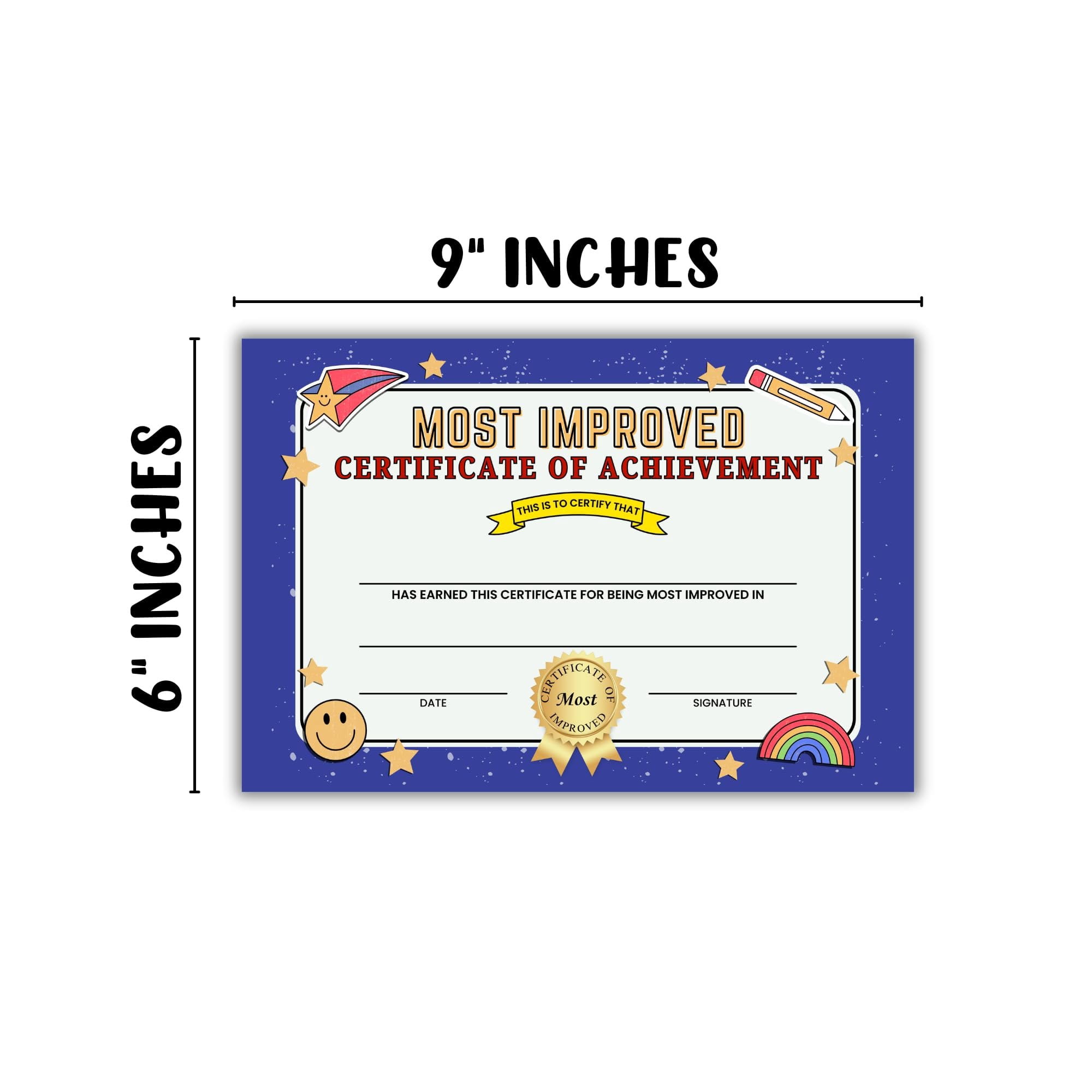 Most Improved Certificate of Achievement 30pk 6x9 Elementary