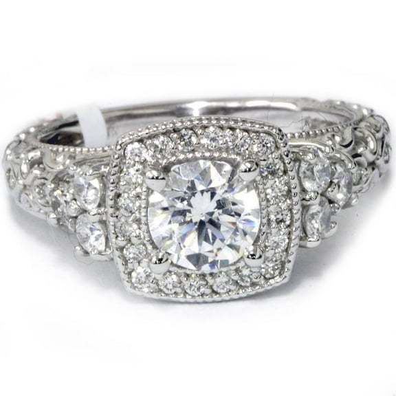Pompeii Vintage Diamond Cushion Halo Engagement Ring 1 1/3ct 14k White Gold (G,SI1)