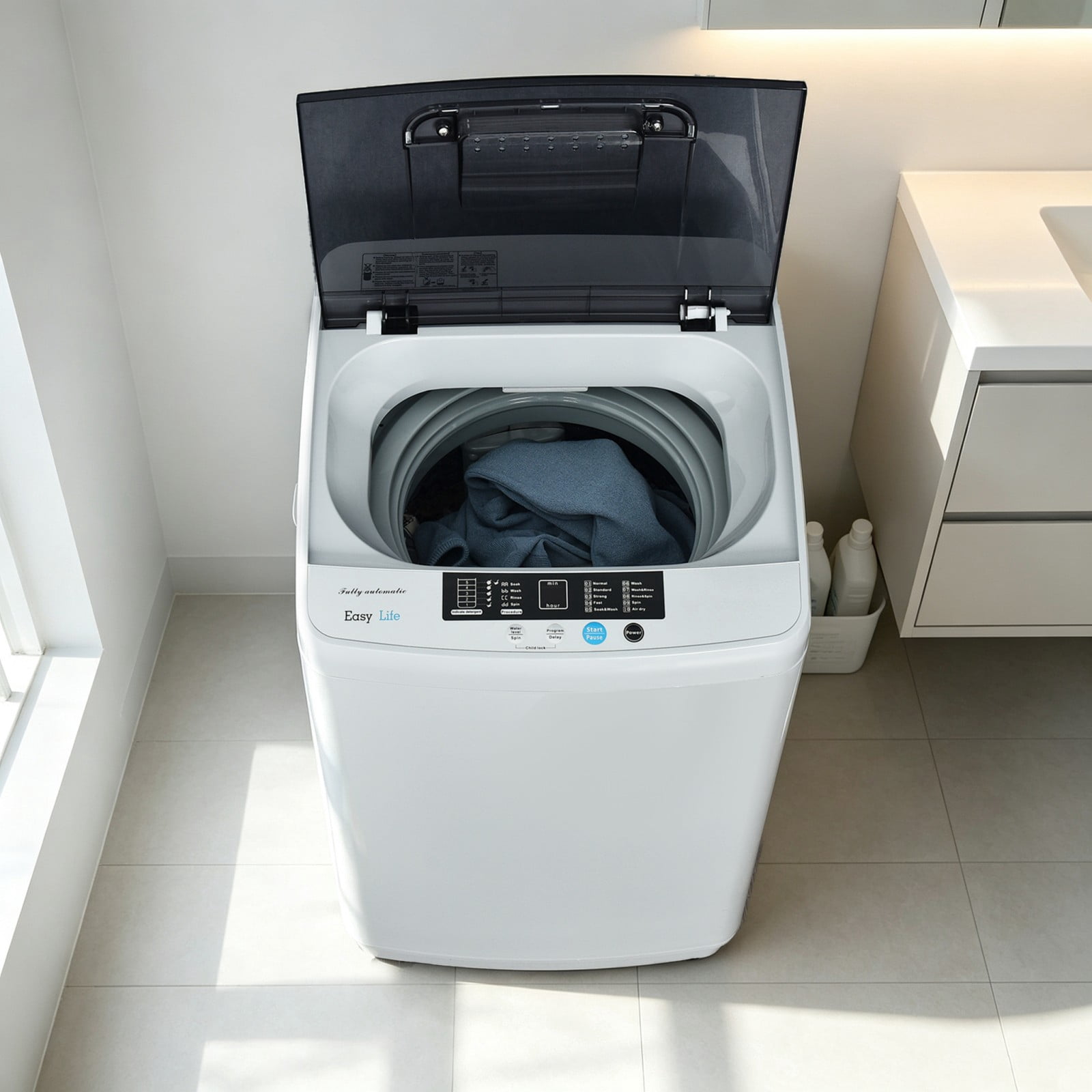 Costway Portable Full-Automatic Laundry Washing Machine 8.5 lbs Spin Washer W/ Drain Pump