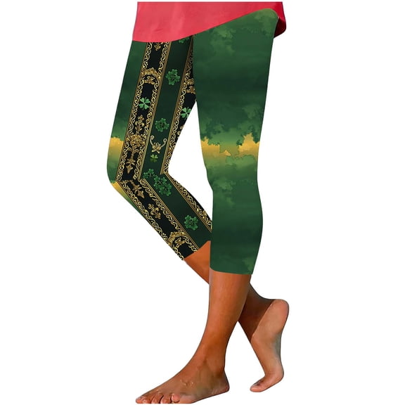 qelini Capri Leggings for Women Plus Size St. Patrick's Day Capris Elastic Waist Print Ankle Pants Yoga Pants