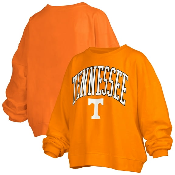 Women's Pressbox Tennessee Orange Tennessee Volunteers Janise Arch Over Logo Waist Length Oversized Pullover Sweatshirt