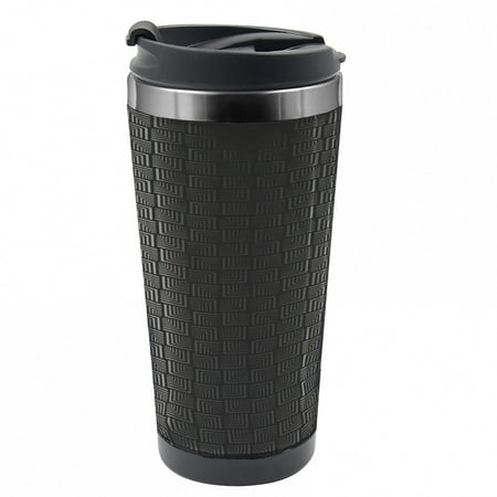 

Abstract Travel Mug Streaks Forming Squares Steel Thermal Cup 16 oz by Ambesonne
