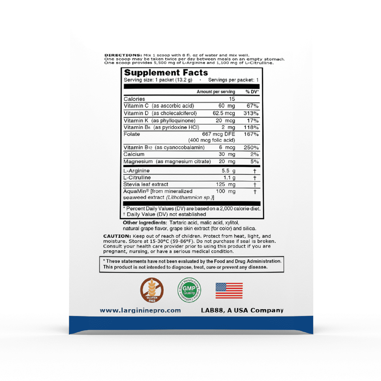 L-Arginine Pro Powder - 5500mg L-Arginine, 1100mg L-Citrulline Cardio Health (Grapeberry / Citrus Orange, 2 Bags (60 Packets)