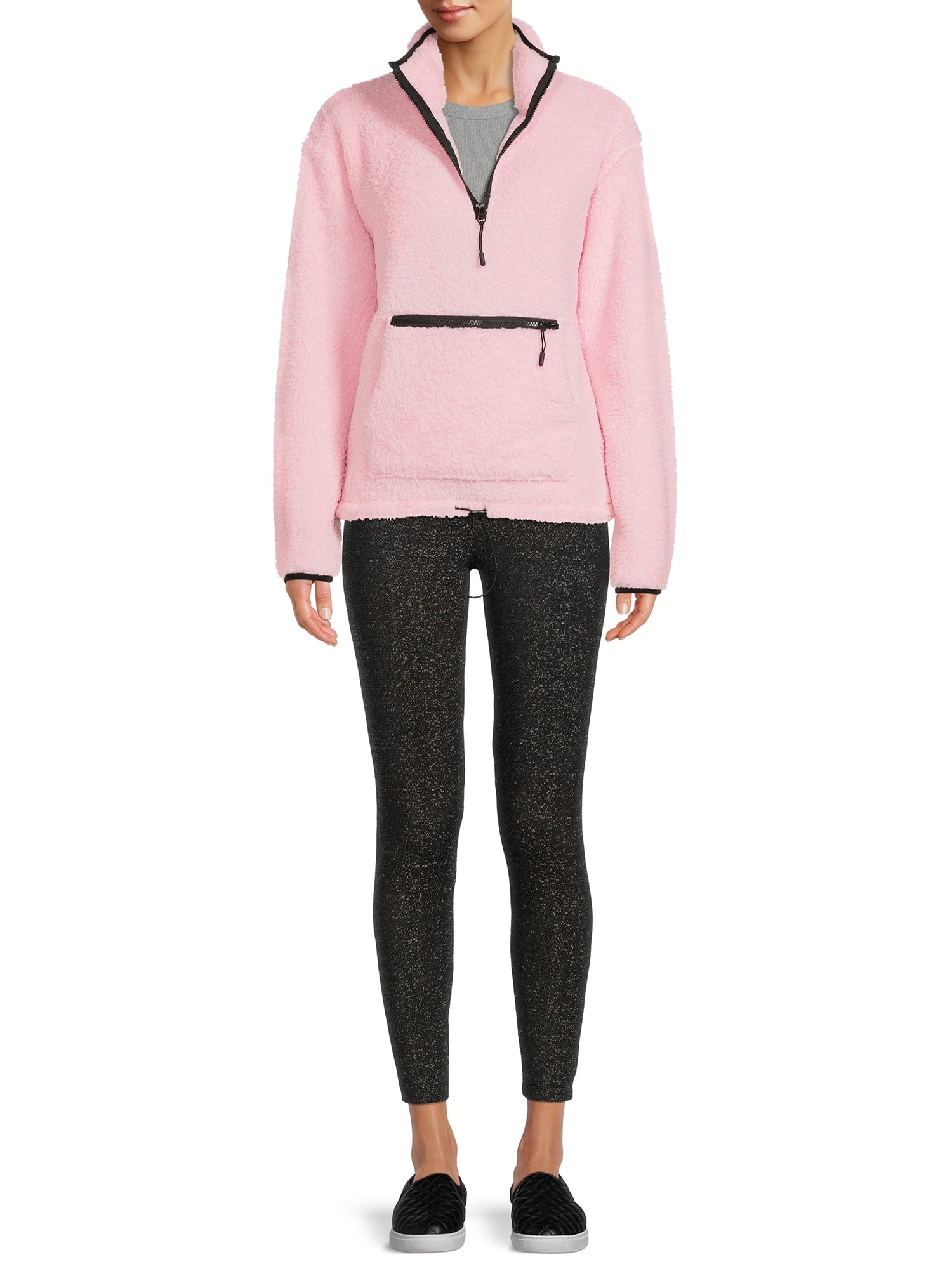 No Boundaries Juniors’ Sherpa Mock Neck Half Zip Pullover