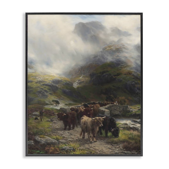 Stupell Industries Rustic Lodge Moody Highland Cows Herd Black Framed Giclee Art, 11 x 14, by Arlington Prints