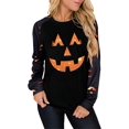 thumbnail image 1 of Chandails en Molleton Visage de Citrouille Halloween Femmes Mignon Pull Graphique Citrouille Décontracté Manches Longues Automne, 1 of 5