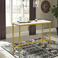 thumbnail image 2 of 44.5" Narrow Rectangular Bar Table with Adjustable Feet and Floor Protector, Gold Metal Legs, White, 2 of 15