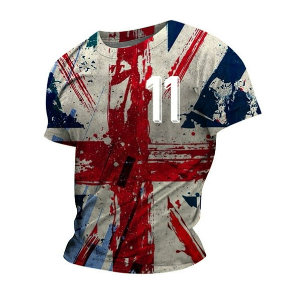 LUOGENLI Male T-shirts for Mens Male England Athlete Numberprint Short Sleeve Round Neck T Shirt Floral Fashion Trend Bottoming Shirt Tops Tee T-shirts Mens White Easter Red L