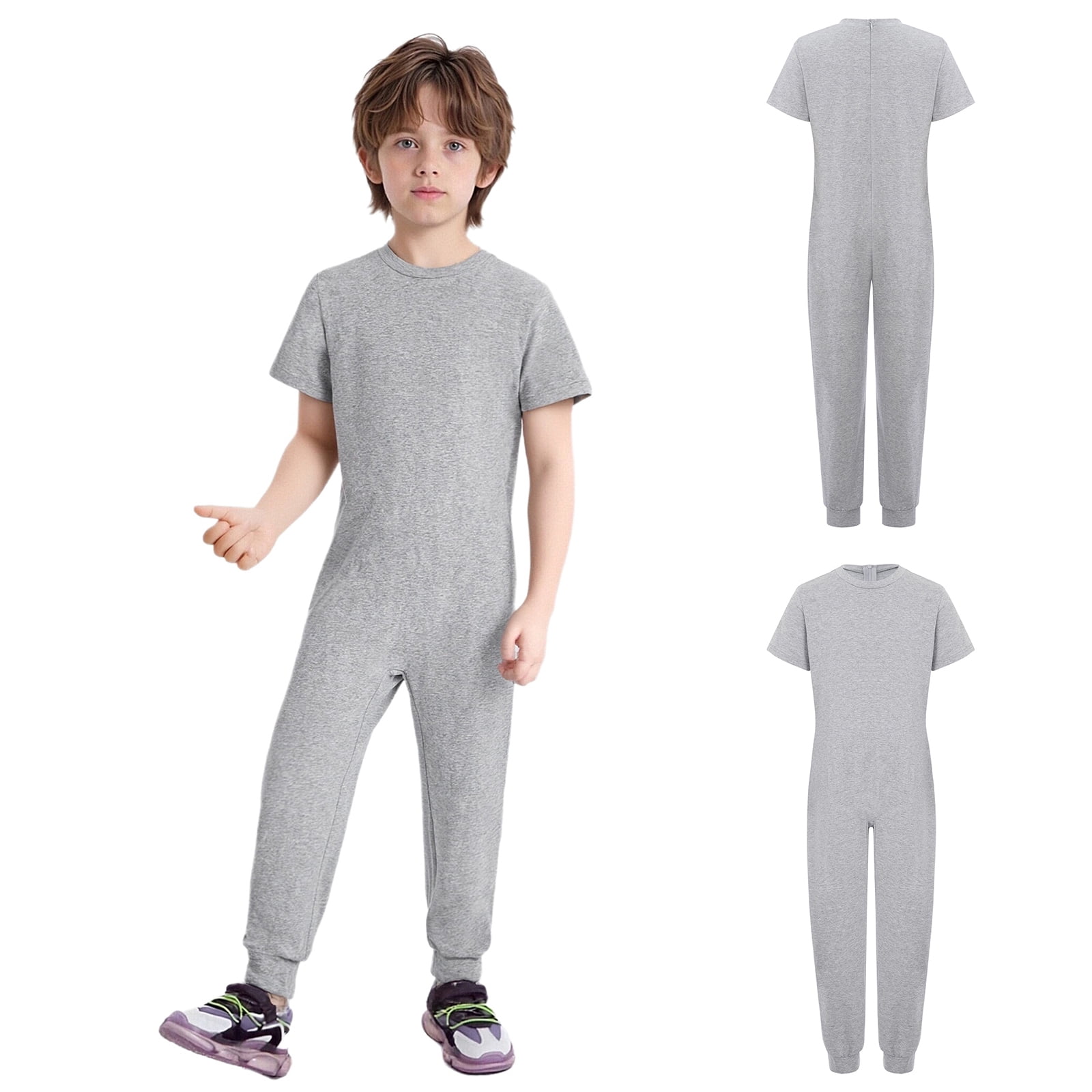 iiniim Boys Special Needs Bodysuit Full Length Jumpsuit One-Piece Romper Playsuit Adaptive Clothes Grey 14