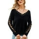 thumbnail image 1 of Suéter con cuello en V y hombros descubiertos para mujer, suéter de encaje de Color puro de manga larga para invierno, negro L, 1 of 7