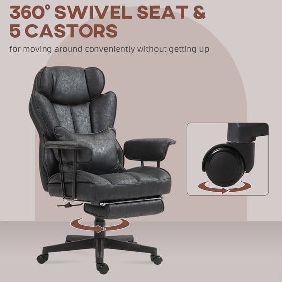 Big and Tall Office Chair with Foot Rest, 400LBS Capacity Executive Desk Chair with Lumbar Support, Reclining Microfiber Computer Chair for Home Office, Black Teddy