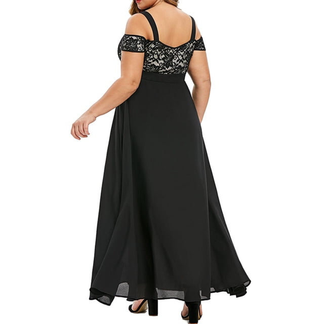 Sonducket Vestido largo de mujer estético fuera del hombro encaje transpirable elegante Swing Sundress Party Club Dance Date ropa cómoda Vestidos Negro L Sonducket AP011134-13
