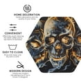 thumbnail image 3 of Honeii Fiery Skull Trio Print Leather Coaster Set of 4, Ideal for Safeguarding Your Furniture from Drinks Spills and Effortless Cleanup-Hexagon, 3 of 6