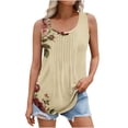 thumbnail image 2 of GaThRRgYP Summer Tank Tops for Women Round Neck,Summer Tops for Women under $10,Women's New Loose Crew-neck Pleated Print Fashion Top Beige XXXXXL, 2 of 6
