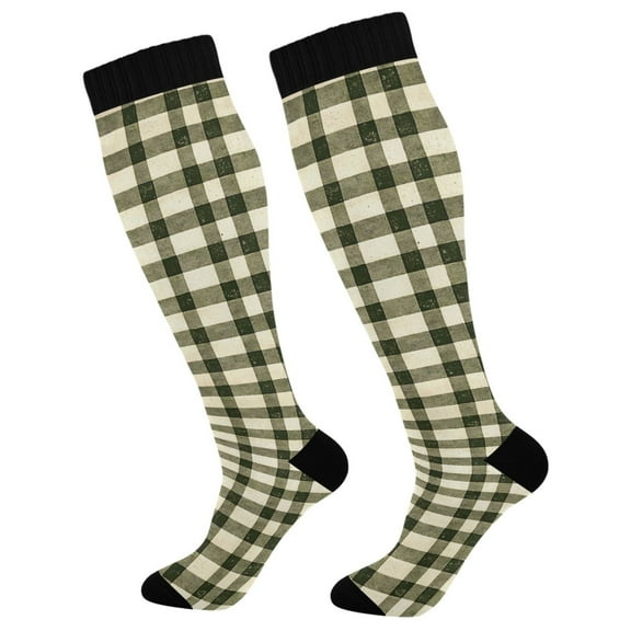 joogoo Retro Checkered Grid Long Socks Women Men Knee High Sock