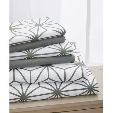 Elegant Comfort Soft Bed Sheets Cube Pattern 1500 Series Percale Softness (6-Piece) Bedding Set, Queen, Gray