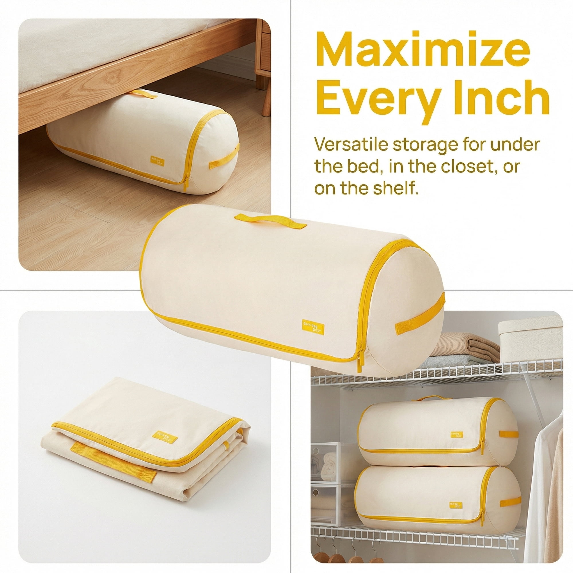 Unique Bargains Clothes Storage Expandable Cylinder Moving Bag Yellow 9.4"x9.4"x19.7"