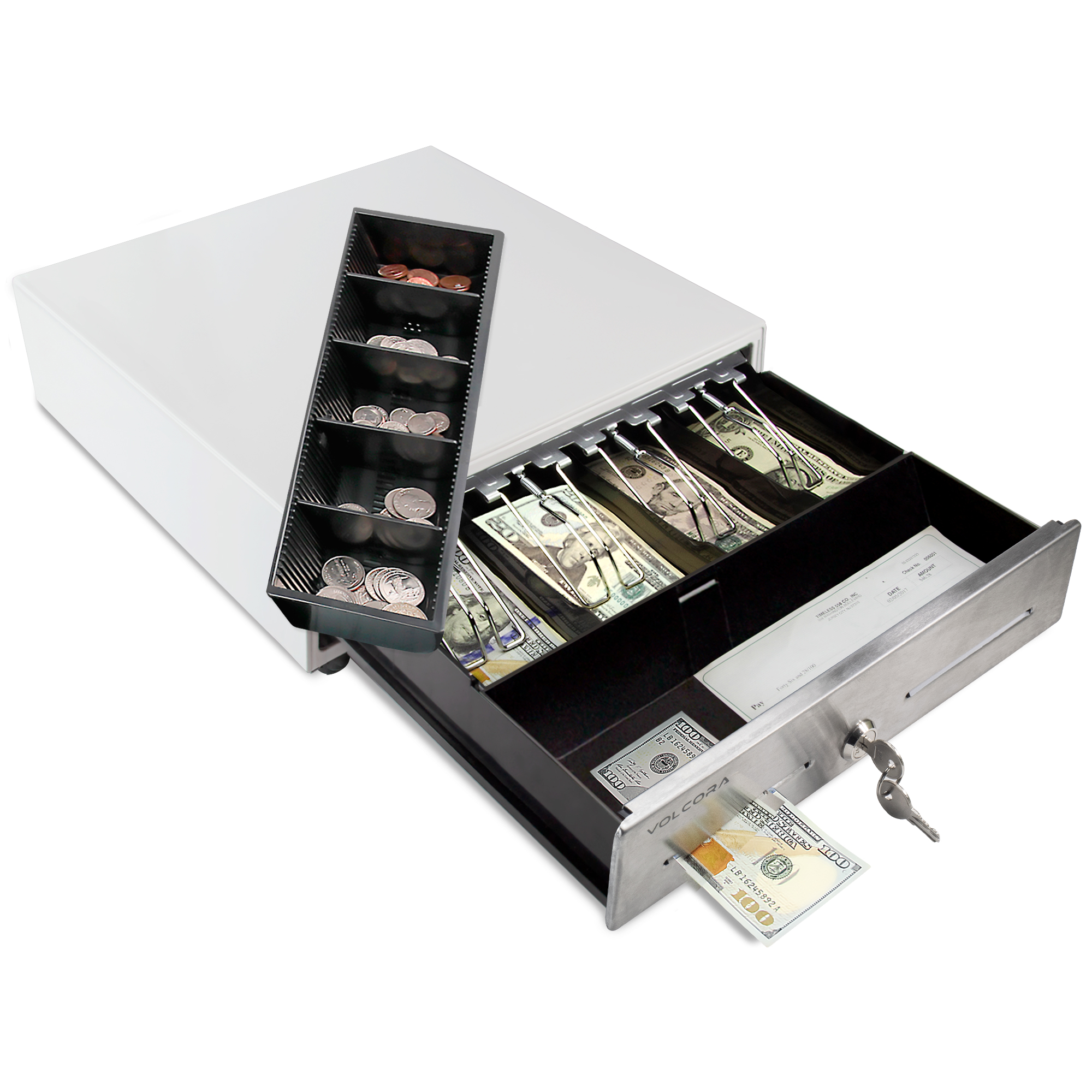 Mini Cash Register Drawer for Point of Sale (POS) System with 4 Bill 5 Coin Cash Tray, White and
