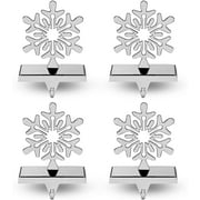 Season 4 Sparkles Christmas Stocking Hangers for Mantle Set of 4 - Chrome Silver Weighted Snowflake Stocking Holders for Mantle - Mantel Stocking Holder So Santa Can Reach The Stockings