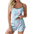 thumbnail image 2 of Blmnix Cotton Pajamas Valentine Pajamas Women Petite Pajamas Sleepwear Sets Tops Short Sleeveless Blue Square Neckline Wide-Leg Pajama Shorts,XL, 2 of 5