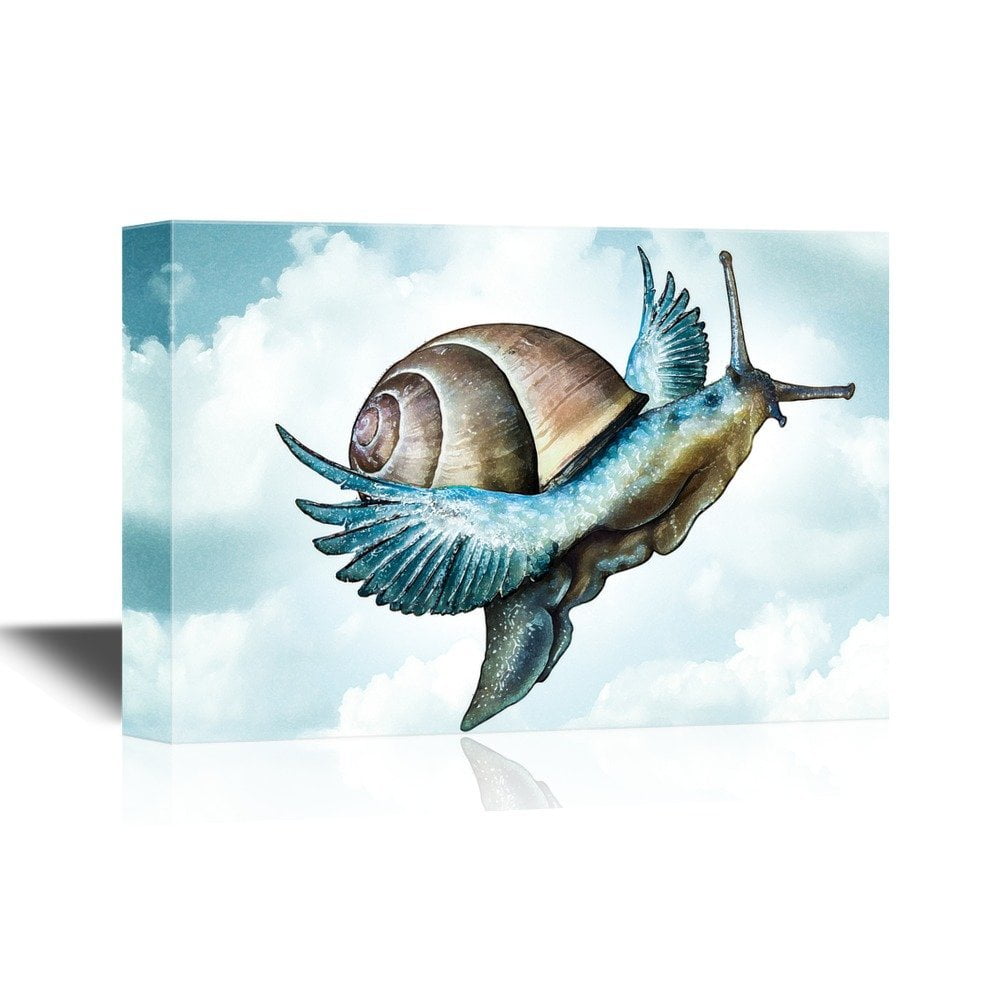 wall26 Canvas Wall Art - An Imaginary Snail with Wings Flying in the ...