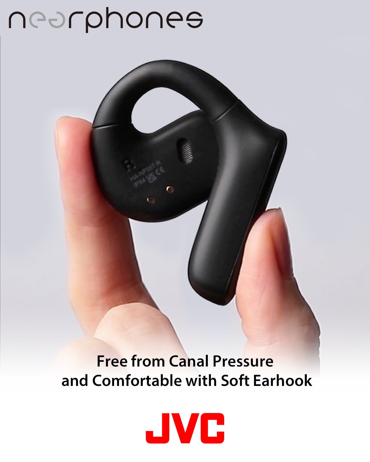 JVC Nearphones Open Ear True Wireless Headphones with 16mm Large Drivers for Powerful Sound, Single Ear use, and Long Battery Life (up to 17 Hours) - HANP35TB (Black)