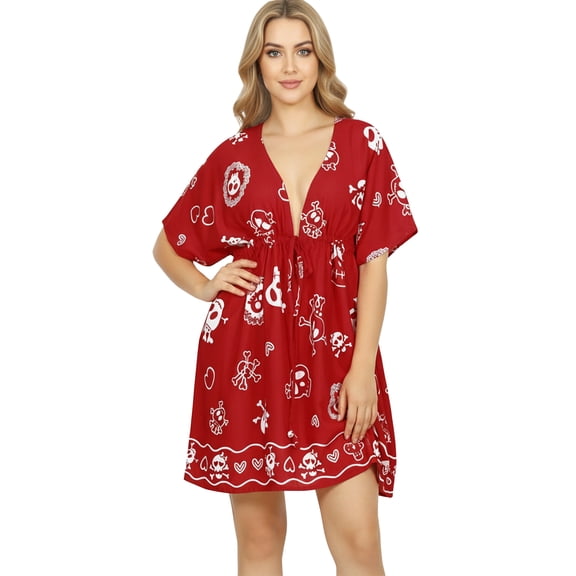 HAPPY BAY Women's Beachwear Summer Swim Beach Cover Ups for Swimwear Costumes Party Bikini Mini Dress Swimsuit Coverups for Women XL-XXL Cartoon Skull Red