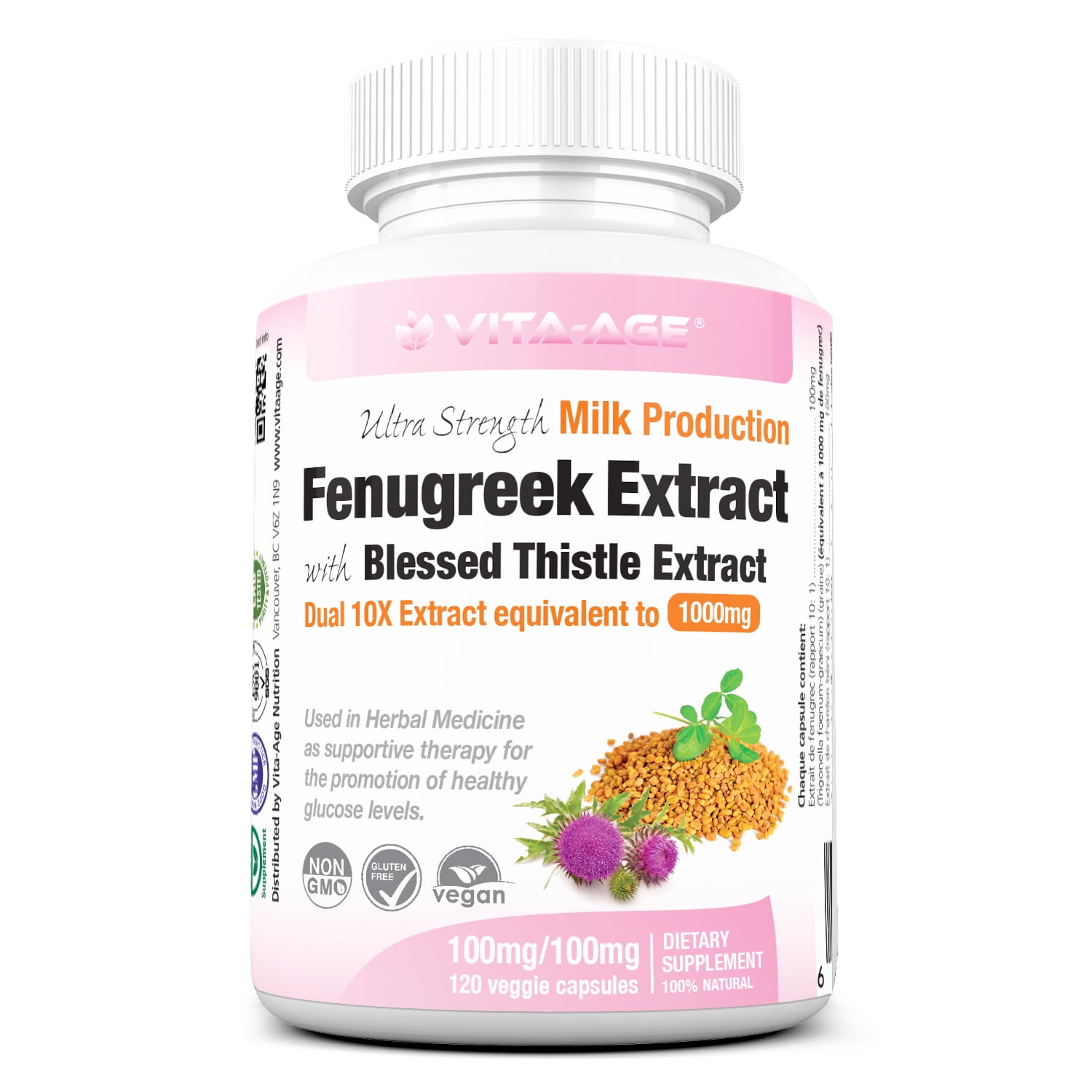 VitaAge Fenugreek Seed + Blessed Thistle, Supplement for Breastfeeding