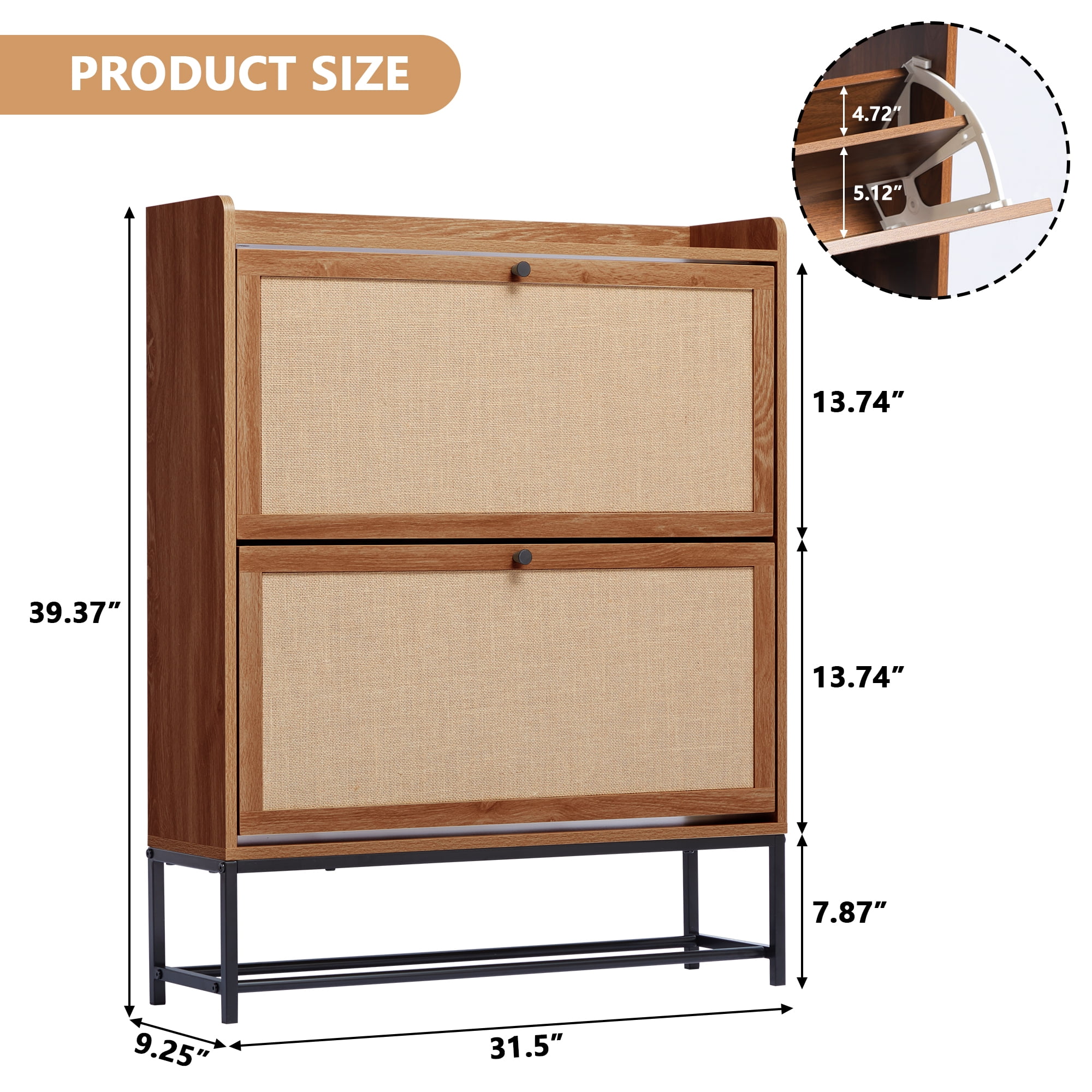 YOCWO Shoe Storage Cabinet with Flip Drawers for Entryway, Shoe Rack Organizer with Open Shelf, Walnut