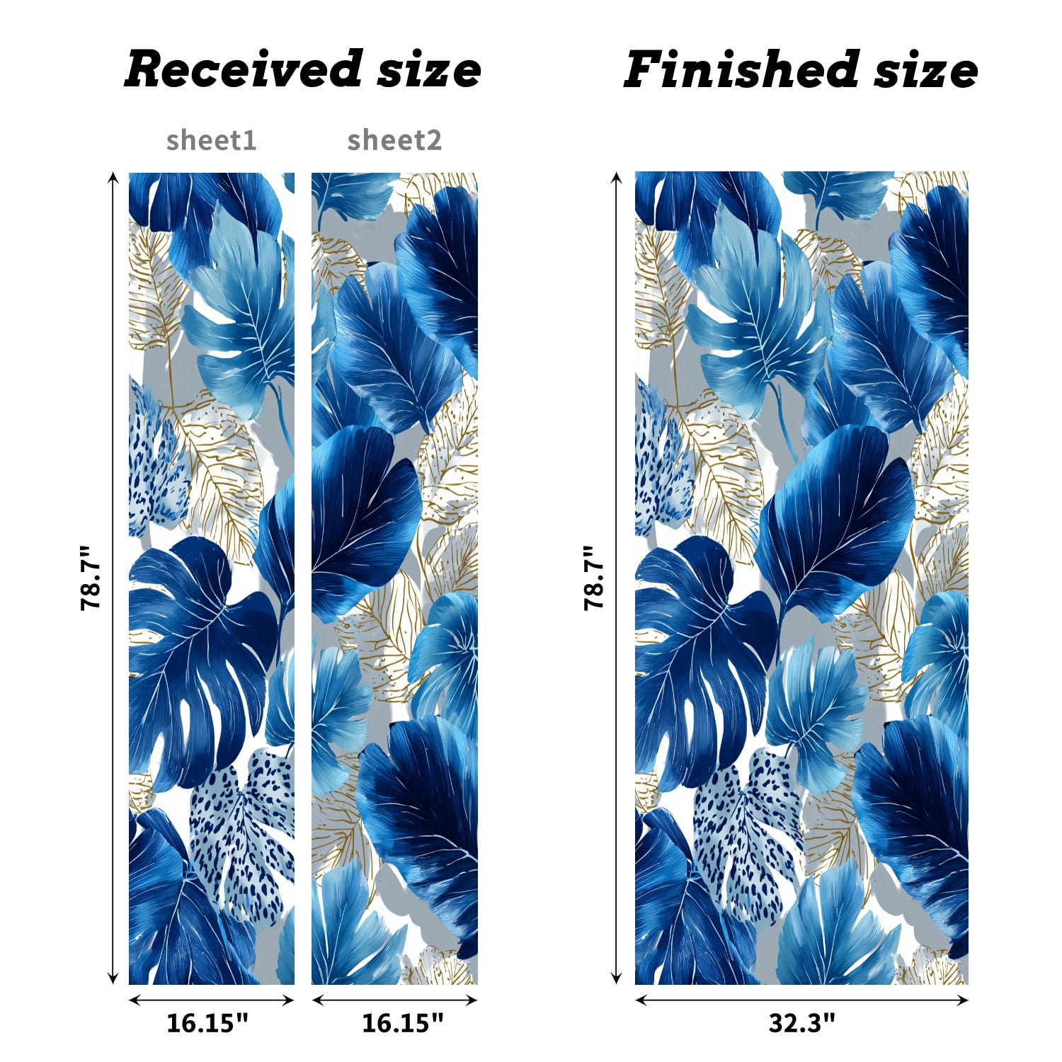 Self Adhesive Vinyl Refrigerator Wrap Set white tropical leaves gold elements blue leopard Door Mural Removable Fridge Sticker Peel and Stick&nbsp;Full Door Cover Decal Kitchen Bar Decor