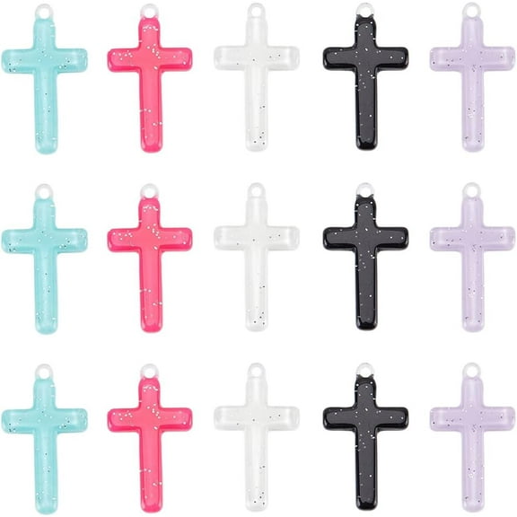 1 Box 30Pcs Charms Bulk Acrylic Charm Mixed Colors Western Crosses Rosary Charms for Jewelry Making Charms Supplies DIY Crafting Necklace Bracelets Beginners
