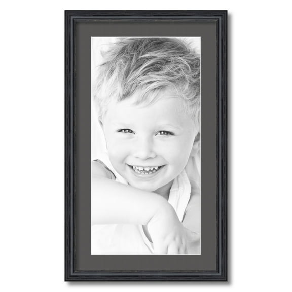 ArtToFrames 16x28" Matted Picture Frame with 12x24" Single Mat Photo Opening Framed in 1.25" Black Stain on Solid Red Oak and 2" Charcoal Mat (FWM-4083-16x28)