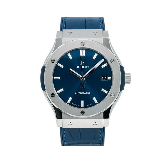 Pre-Owned Hublot Classic Fusion Blue 511.NX.7170.LR 45MM Blue Dial With Leather Bracelet