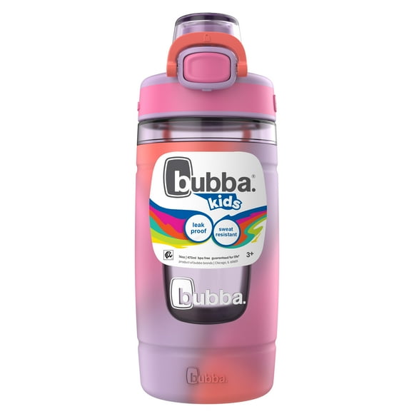 Bouteille d’eau pour enfants Flo bubba, 473 ml, large ouverture, manchon en silicone, couvercle à bouton-poussoir Lavande/givrée/teinture sur nœud