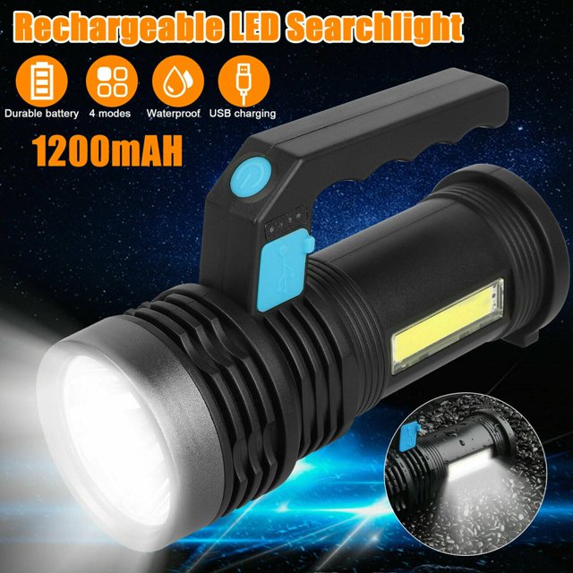 Spotlight Super Bright LED Handheld Flashlight Super Bright Waterproof 4 Lighting Modes Side Searchlight Rechargeable Spot Light
