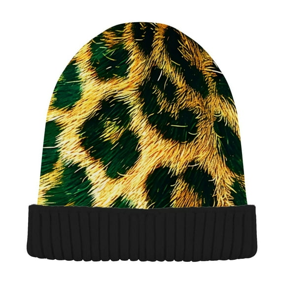 joogoo Green Leopard Print Beanie Hats Men Women Cuffed Skull Cap Winter Warm Knit Thick Beanies