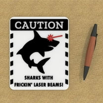 Clever Contraption | Funny Warning Sign - Sharks with Frickin' Laser Beams! | Wall Decor (White, Black)