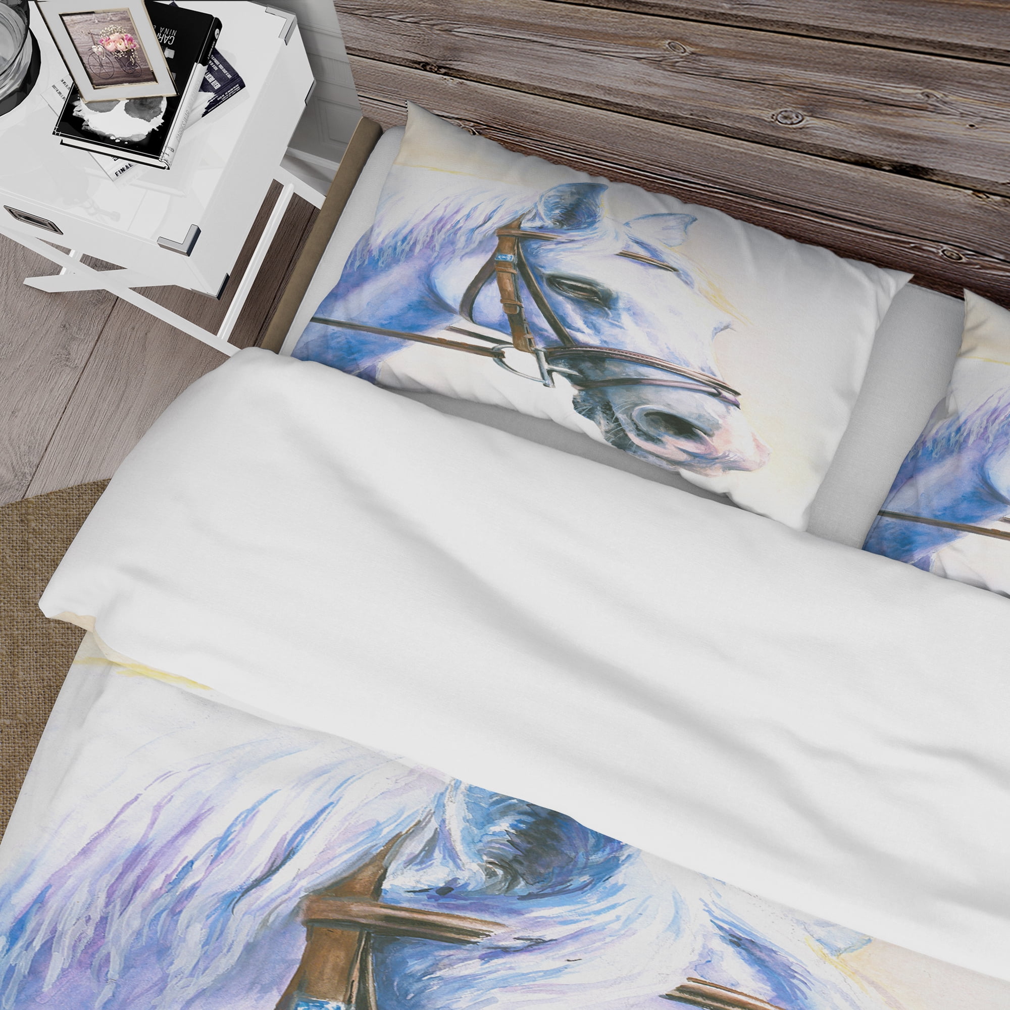 Designart 'Blue Horse with Bridle' Abstract Duvet Cover Set