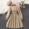 thumbnail image 4 of OGLCCG Vintage Dresses for Girls Retro Long Puff Sleeve Front Bow Tie Midi Dress with Hat Button Up Elegant A-Line Party Holiday Dresses 8-13 Years, 4 of 7