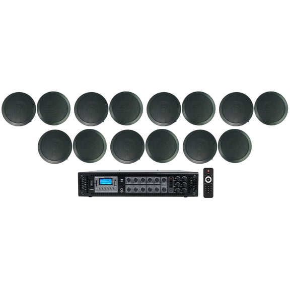 6-Zone Home Audio System (14 Black Ceiling Speaker Bedroom/Living Room/Bathroom