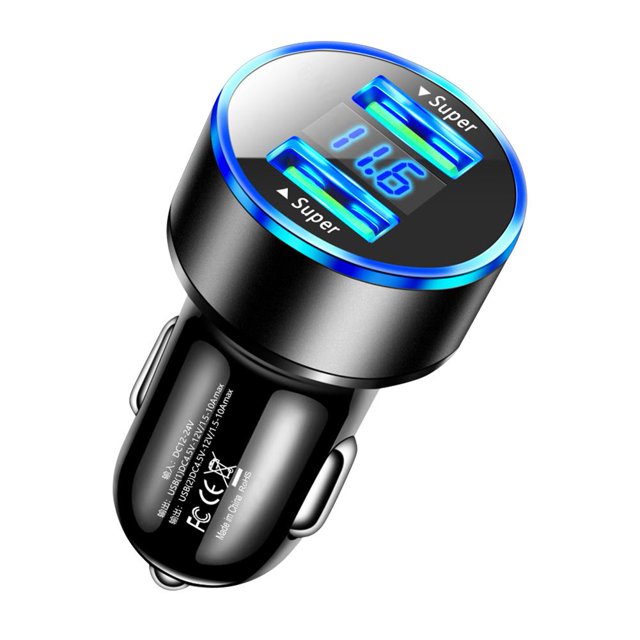 Cargador de coche portátil 22.5Wx2 Dual USB 2 puertos DC12-24V para iPhone (negro)