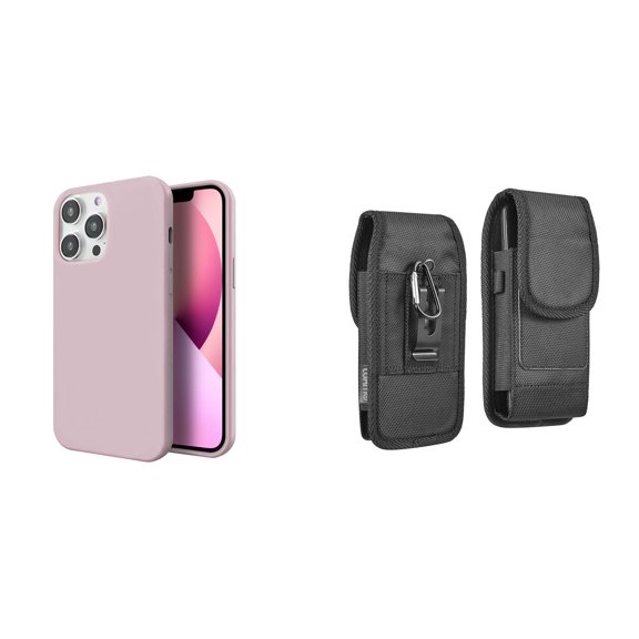 Slim Silicone Case and Belt Holster Pouch for iPhone 14 Pro Max - Pink