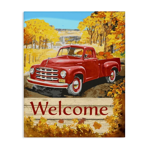 Stupell Industries Farmhouse Welcome Red Truck Autumn Canvas Art, 16 x 20, by The Saturday Evening Post