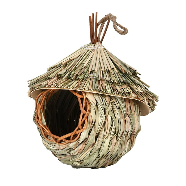 Greeniant Nido colgante hecho a mano de fibra, bolsillo para pájaros, jardín, decoración Rural al aire libre Jaulas de pájaros