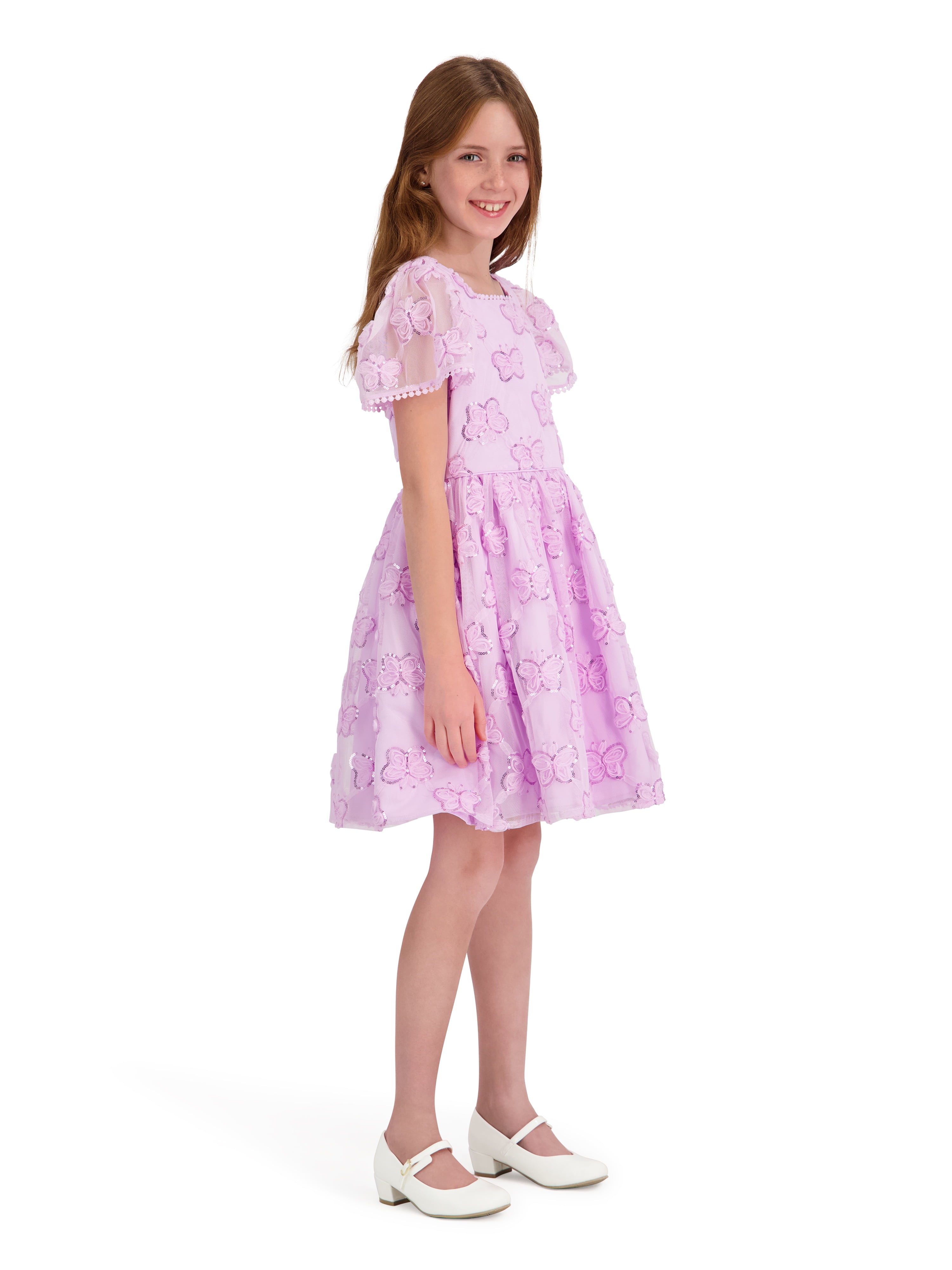 Kensie Girl Cap Sleeve Sequin Butterfly Soutache Mesh Dress, Sizes 4-16